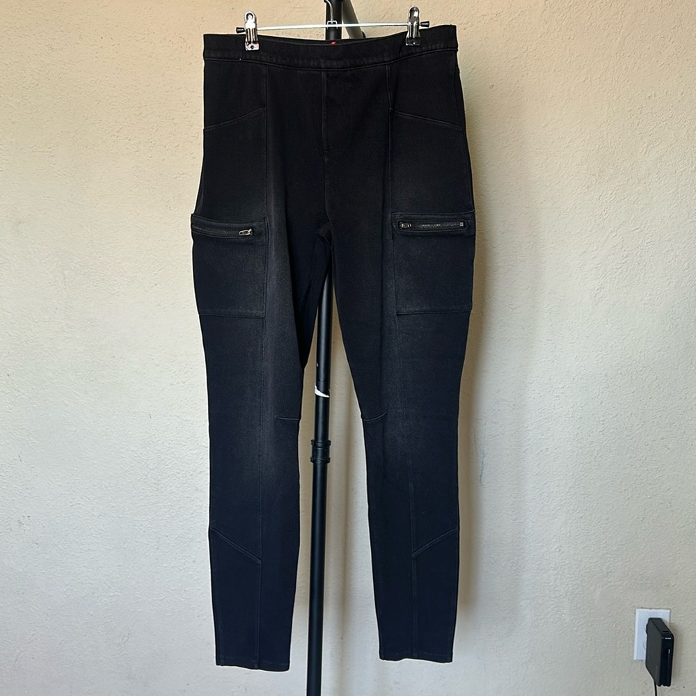 Spanx Gray Wash Cargo Back Pocket Zipper Leggings Womens Size XL Pants‎